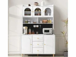 ModernLuxe Buffet de cocina moderno 140x40x190cm - con estantes abiertos - con 3 cajones y 5 puertas -