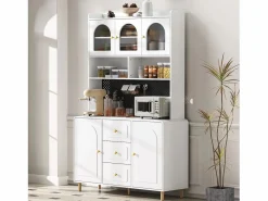 ModernLuxe Buffet de cocina moderno 140x40x190cm - con estantes abiertos - con 3 cajones y 5 puertas -
