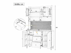 ModernLuxe Buffet de cocina moderno 140x40x190cm - con estantes abiertos - con 3 cajones y 5 puertas -