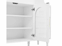 ModernLuxe Buffet de cocina moderno 120x40x138.5cm - con toma de corriente y portacopas de vino - con 3 cajones y 2 puertas - Blanco