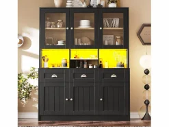 ModernLuxe Buffet de cocina moderno 140x40x175cm - 6 puertas + 3 cajones + 9 estantes - mueble alto - con iluminación LED -