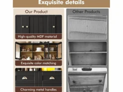 ModernLuxe Buffet de cocina moderno 140x40x175cm - 6 puertas + 3 cajones + 9 estantes - mueble alto - con iluminación LED -