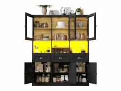 ModernLuxe Buffet de cocina moderno 140x40x175cm - 6 puertas + 3 cajones + 9 estantes - mueble alto - con iluminación LED -