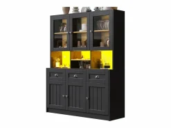 ModernLuxe Buffet de cocina moderno 140x40x175cm - 6 puertas + 3 cajones + 9 estantes - mueble alto - con iluminación LED -