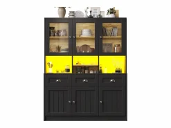 ModernLuxe Buffet de cocina moderno 140x40x175cm - 6 puertas + 3 cajones + 9 estantes - mueble alto - con iluminación LED -