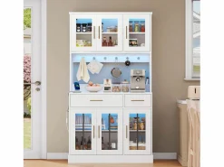 Hot ModernLuxe Buffet de cocina moderno 100x40x180cm - con toma de corriente y LED - con 2 cajones y 6 puertas - Blanco