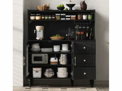 Best Buffet de cocina moderno 120x40x138.5cm - con toma de corriente y portacopas de vino - con 3 cajones y 2 puertas - Negro Aparador De Cocina