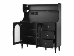 Best Buffet de cocina moderno 120x40x138.5cm - con toma de corriente y portacopas de vino - con 3 cajones y 2 puertas - Negro Aparador De Cocina