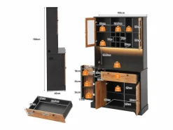 Hot ModernLuxe Buffet de cocina moderno 100x40x180cm - con toma de corriente y LED - con 1 cajón y 5 puertas - con estante para especias - Natural Color natural claro