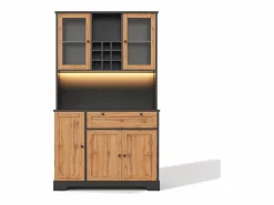 Hot ModernLuxe Buffet de cocina moderno 100x40x180cm - con toma de corriente y LED - con 1 cajón y 5 puertas - con estante para especias - Natural Color natural claro