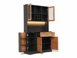 Hot ModernLuxe Buffet de cocina moderno 100x40x180cm - con toma de corriente y LED - con 1 cajón y 5 puertas - con estante para especias - Natural Color natural claro