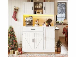 Outlet Buffet de cocina 110x38x180 cm - 5 puertas y 1 cajón - estante para especias - con iluminación LED y toma de corriente - Aparador De Cocina