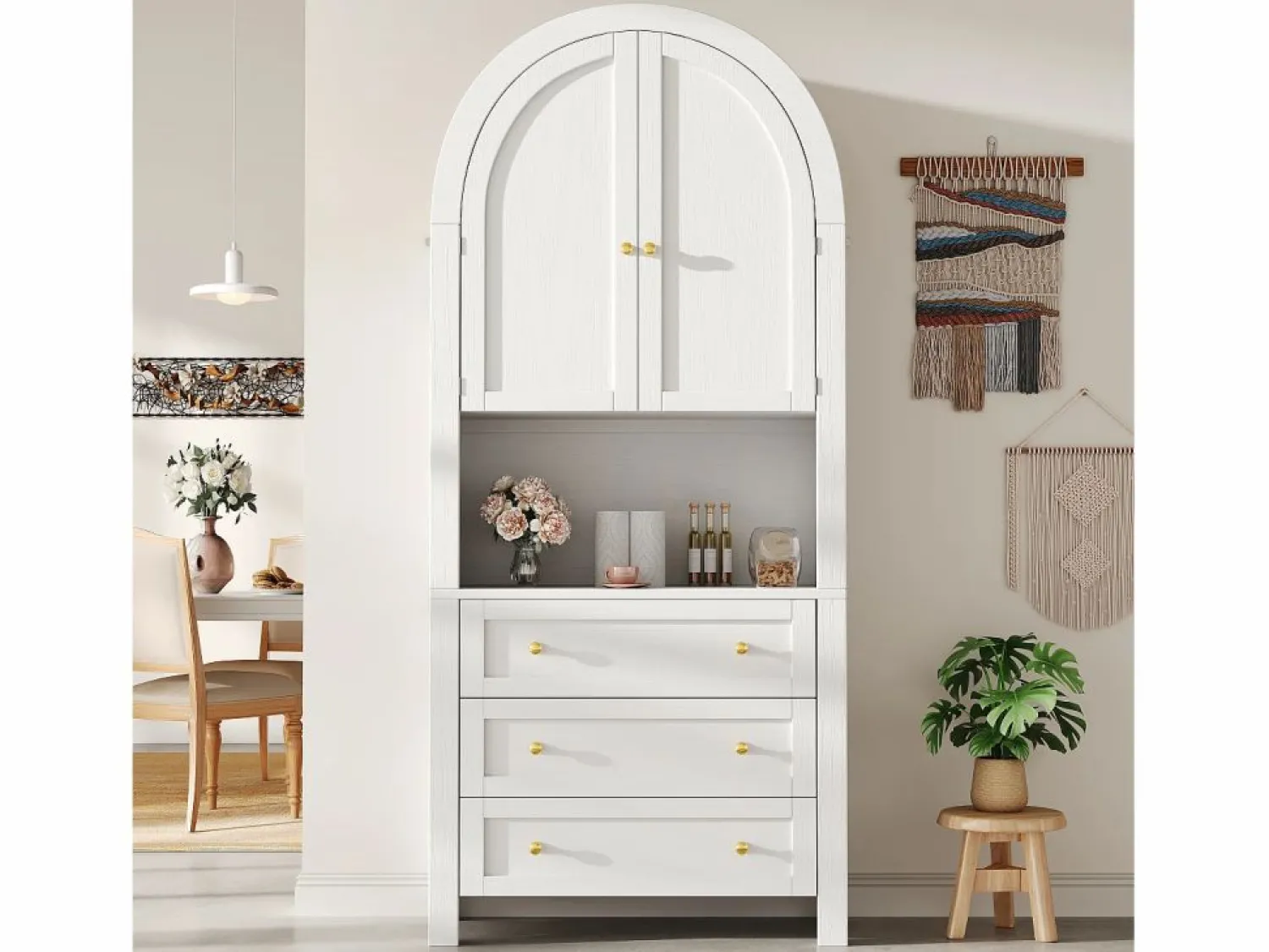 Buffet de cocina 70x35x180 cm - 2 puertas y 3 cajones - superficie arqueada - Aparador De Cocina