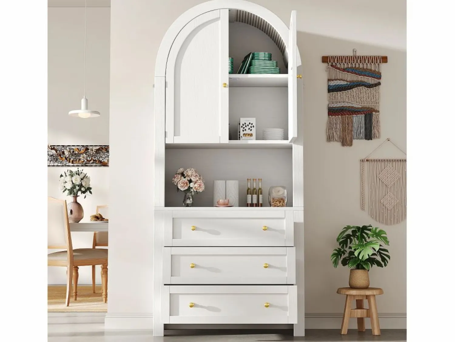 Buffet de cocina 70x35x180 cm - 2 puertas y 3 cajones - superficie arqueada - Aparador De Cocina
