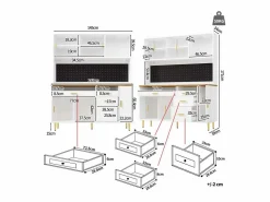 Discount Buffet de cocina 145x39x171 cm - 4 puertas de vidrio - 4 cajones - casillero para vino - con iluminación LED - blanc Aparador De Cocina