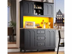 New Buffet de cocina 120x40x180 cm - 4 puertas + 3 cajones - mueble alto - con iluminación LED - Estilo moderno - Aparador De Cocina