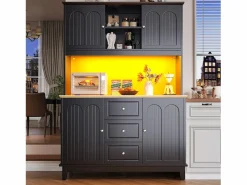 New Buffet de cocina 120x40x180 cm - 4 puertas + 3 cajones - mueble alto - con iluminación LED - Estilo moderno - Aparador De Cocina