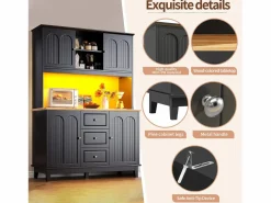 New Buffet de cocina 120x40x180 cm - 4 puertas + 3 cajones - mueble alto - con iluminación LED - Estilo moderno - Aparador De Cocina