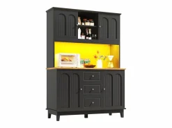 New Buffet de cocina 120x40x180 cm - 4 puertas + 3 cajones - mueble alto - con iluminación LED - Estilo moderno - Aparador De Cocina