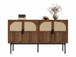 Hot Buffet moderno 140x40x80 cm - con 4 puertas - Acabado de ratán - Chapa de nogal - Marrón Aparador