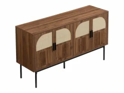Hot Buffet moderno 140x40x80 cm - con 4 puertas - Acabado de ratán - Chapa de nogal - Marrón Aparador
