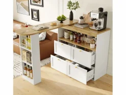 Online Buffet, Mueble de bar giratorio y abatible - 4 cajones y 4 compartimentos - Mueble Bar
