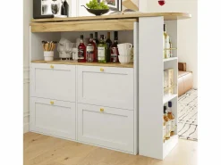 Online Buffet, Mueble de bar giratorio y abatible - 4 cajones y 4 compartimentos - Mueble Bar