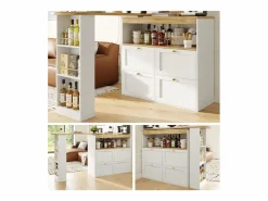 Online Buffet, Mueble de bar giratorio y abatible - 4 cajones y 4 compartimentos - Mueble Bar