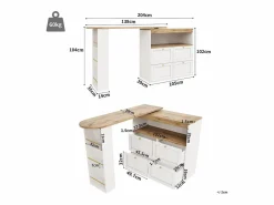 Online Buffet, Mueble de bar giratorio y abatible - 4 cajones y 4 compartimentos - Mueble Bar