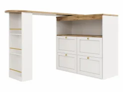 Online Buffet, Mueble de bar giratorio y abatible - 4 cajones y 4 compartimentos - Mueble Bar