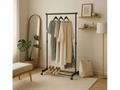 Burro de ropa perchero metal con ruedas y 2 barras 75x157x42 cm