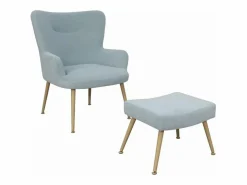 Hot Butaca y pouf de 89x69x70 cm y 35x37x45,5 cm de tela en cielo y patas de metal India Sillón Escandinavo