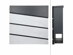 ML-DESIGN Buzón antracita con mármol exterior con soporte 120 cm compartimento periódicos