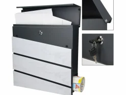 ML-DESIGN Buzón antracita con mármol exterior con soporte 120 cm compartimento periódicos