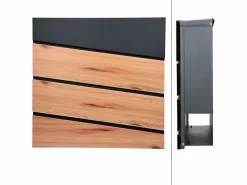 Best Buzón cartas periódico moderno acero antracita aspecto de madera con soporte Buzón