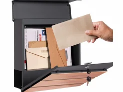 Best Buzón cartas periódico moderno acero antracita aspecto de madera con soporte Buzón