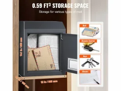Outlet Buzón Con Llave a Través de la Puerta SucceBuy, Cerradura de Combinación, Gris Oscuro – Almacenamiento Seguro y Elegante del Correo Negro
