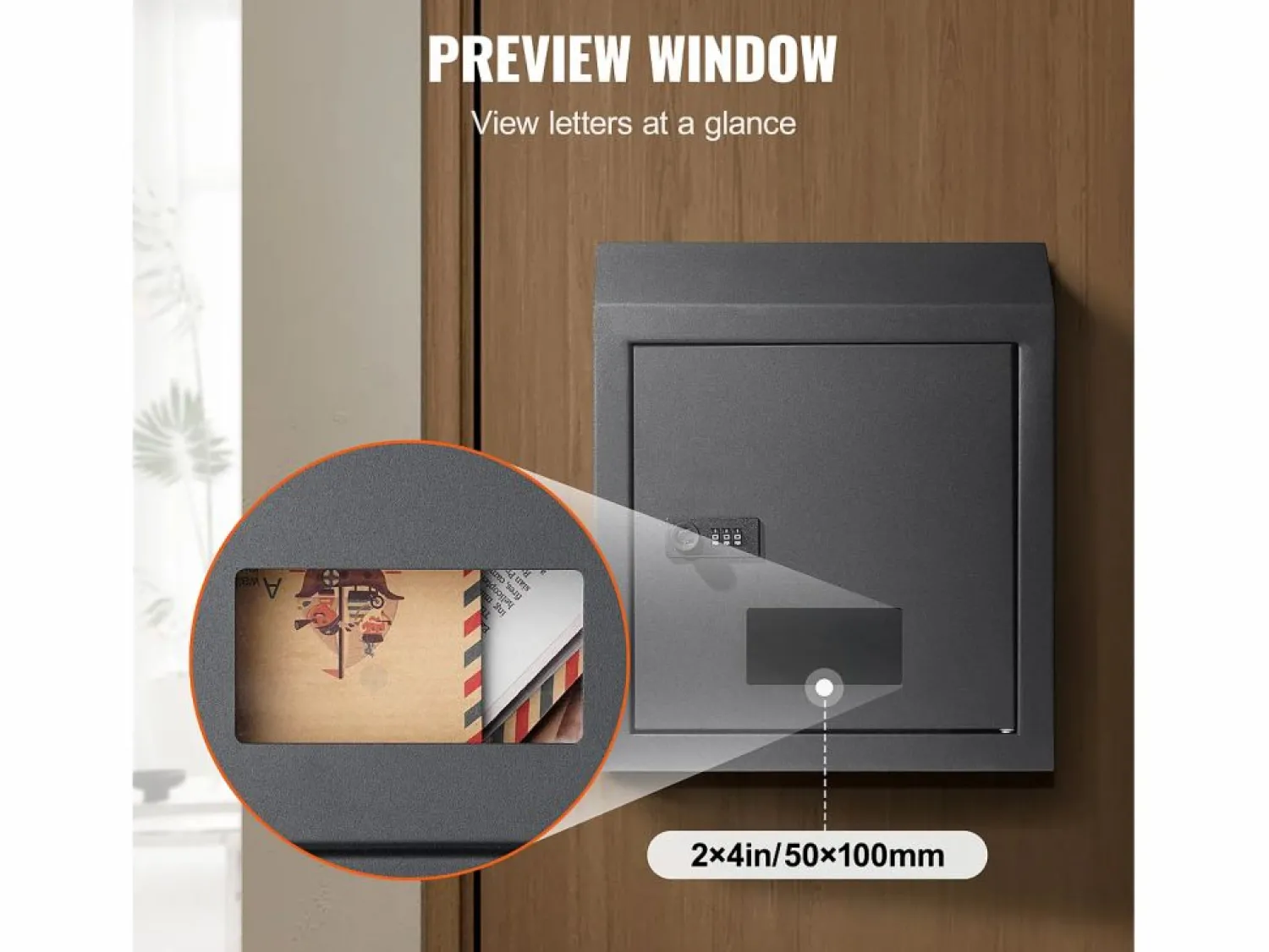 Outlet Buzón Con Llave a Través de la Puerta SucceBuy, Cerradura de Combinación, Gris Oscuro – Almacenamiento Seguro y Elegante del Correo Negro
