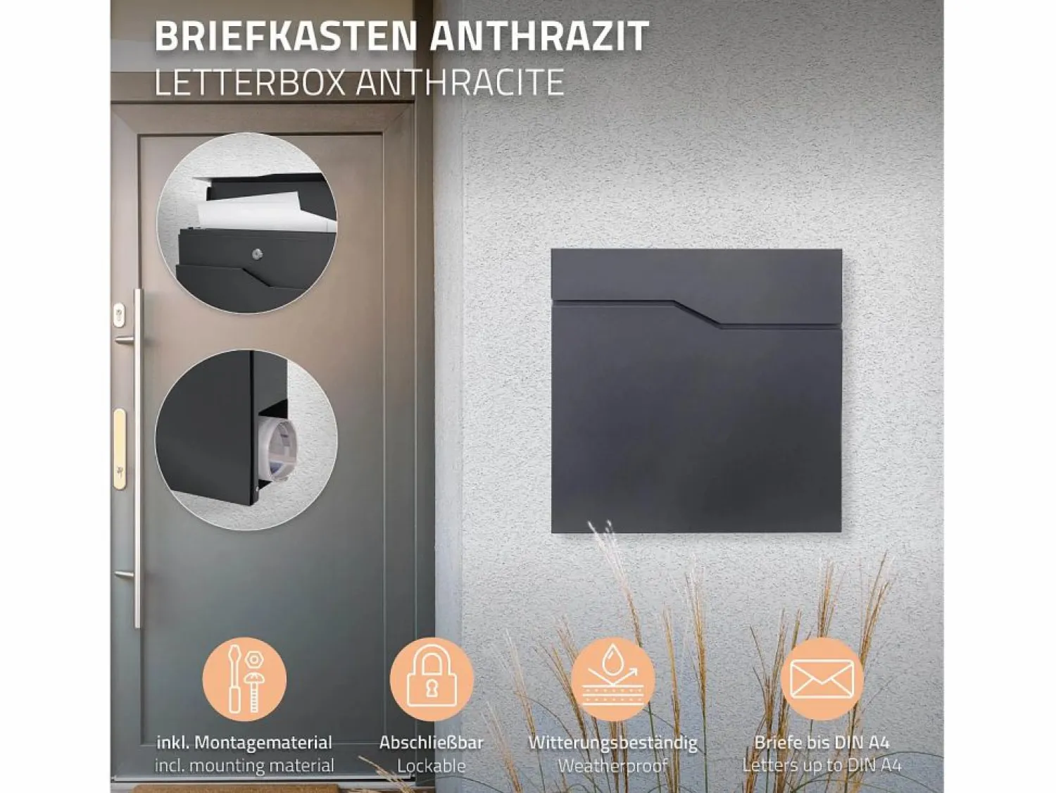 ML-DESIGN Buzón correo exterior moderno acero antracita compartimento periodico 37 x 37 cm Gris antracita