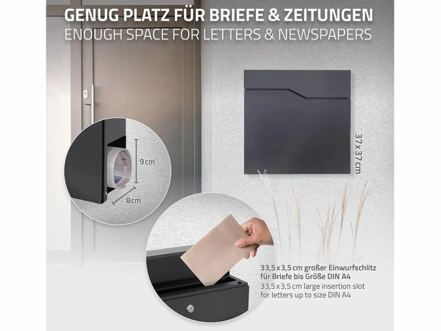 ML-DESIGN Buzón correo exterior moderno acero antracita compartimento periodico 37 x 37 cm Gris antracita