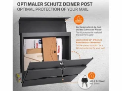 ML-DESIGN Buzón correos acero antracita casillero para portal caja de periódico 2 llaves