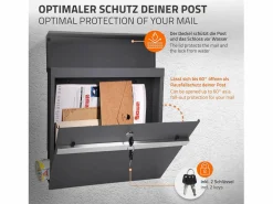 ECD Germany Buzón de correos acero casillero antracita con compartimiento de cartas 2 llaves