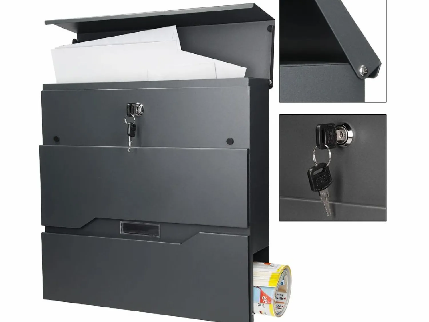 Clearance Buzón de correos con soporte con compartimento para periódicos antracita mate Buzón