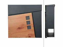 New Buzón de pared moderno acero antracita aspecto madera Buzón