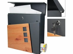 New Buzón de pared moderno acero antracita aspecto madera Buzón