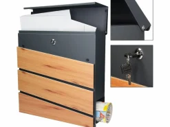 ML-DESIGN Buzón de pie con compartimento para periódicos antracita con diseño de madera