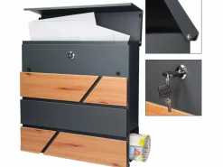 Sale Buzón de pie con compartimento para periódicos antracita diseño de madera Buzón