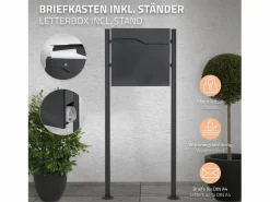 New ML-DESIGN Buzón para cartas 37 x 36,5 cm con compartimento de periódico de acero + soporte Gris antracita