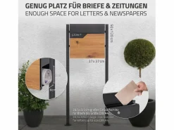 Discount Buzón para cartas y periódico 37x37 cm acero antacita y madera + soporte 120 cm Buzón