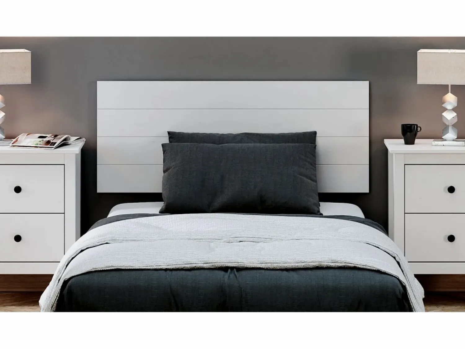 Hot Cabecero Cama Madera Maciza Pino Pintada (110 X 45, ) - Buyqualia Blanco